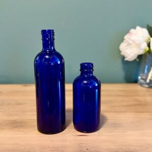 Vintage Cobalt Blue Glass Bottle Set Apothecary Decor